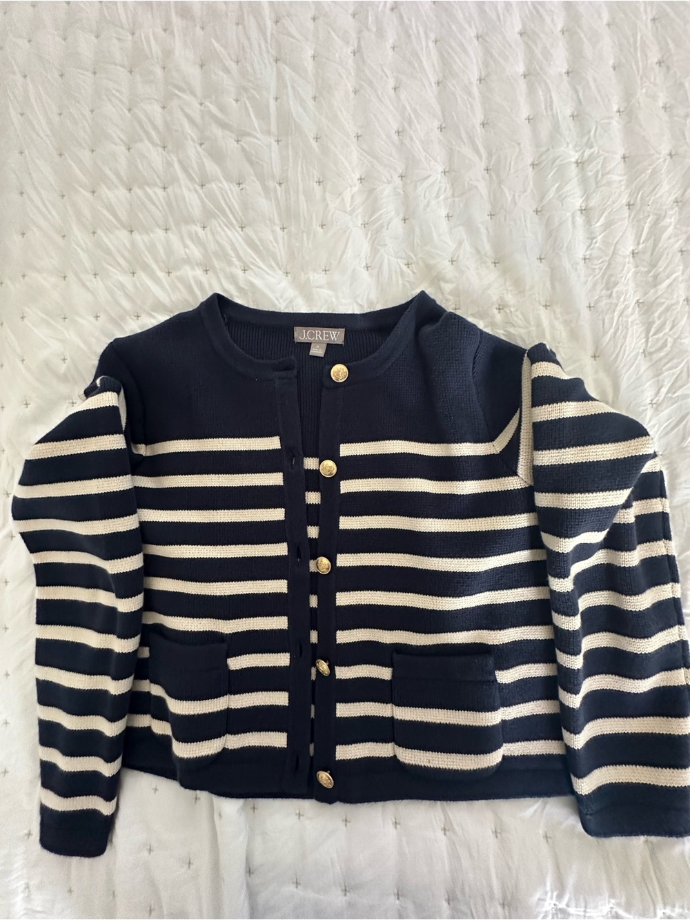 J. Crew Navy & Cream Striped Button Cardigan
